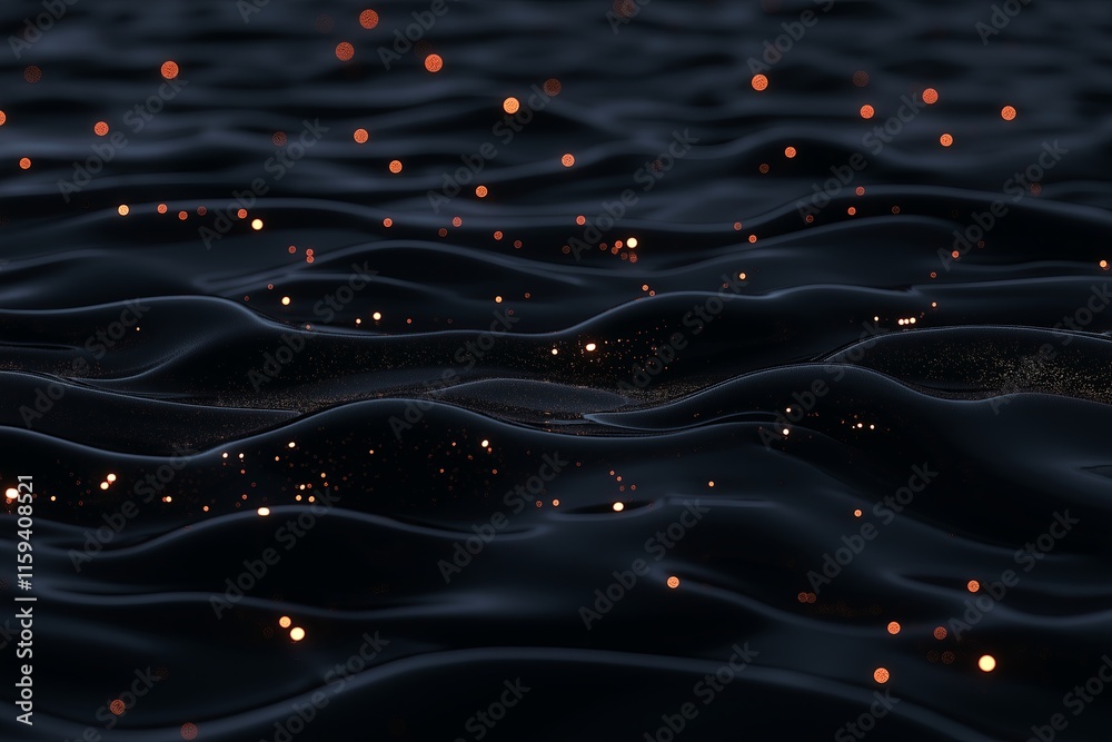 Poster fluid shapes mimicking liquid metal, glowing softly under diffused light