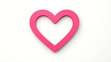 Fototapeta premium Simple pink heart shape outline isolated on white background, clean minimal love symbol design, romantic icon illustration