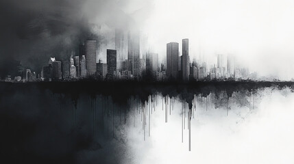 Cityscape of black, white, and gray with subtle texture.