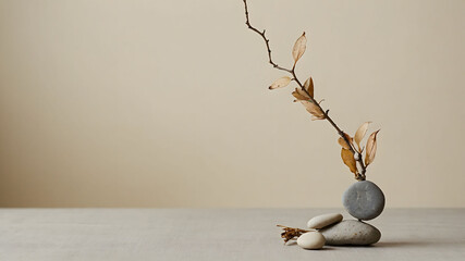 Minimalist still life illustration with a balanced arrangement of natural elements.