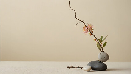 Minimalist still life illustration with a balanced arrangement of natural elements.