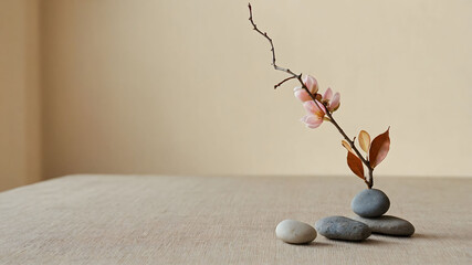 Minimalist still life illustration with a balanced arrangement of natural elements.