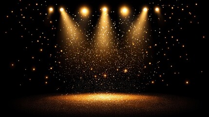 Bright Stage Lighting with Glittering Particles on Dark Background