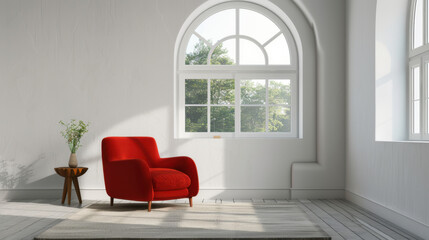 red armchair in minimalist interior