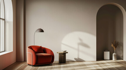 red armchair in minimalist interior