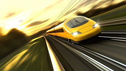 Fototapeta premium High-Speed Train at Sunset: A Journey of Speed and Modernity