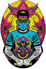 illustration cool looking  skateboard art, monster, skateboarder, skateboarding, suitable for apparel designs, psychedelic, fantasy, creature, fun, vibrant, edgy, bold, creative, unique, dynamic