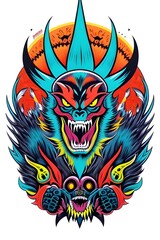 Fototapeta premium illustration cool looking skateboard art, monster, skateboarder, skateboarding, suitable for apparel designs, psychedelic, fantasy, creature, fun, vibrant, edgy, bold, creative, unique, dynamic