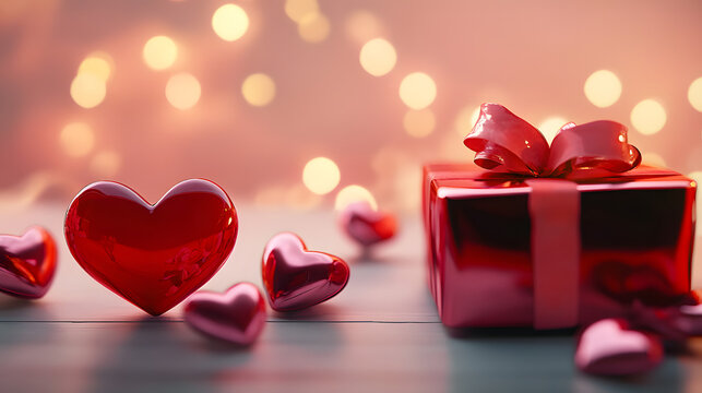 Valentine's day gifts with hearts and copyspace, saint valentine and love background concept, blank space, hd