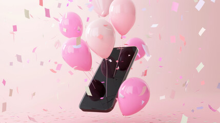3d render of a smartphone with balloons