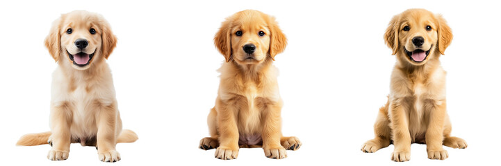 A Set of Cute Golden Retriever Puppy Sitting Calmly Isolated on Transparent Background