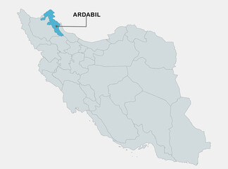 Highlighted Map of Ardabil Province in Iran Showing Regional Location
