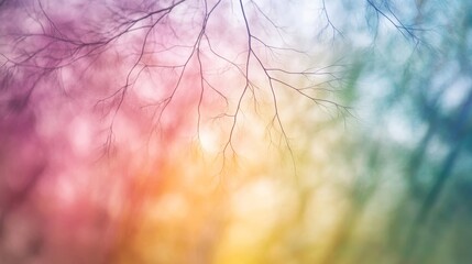 Abstract Colorful Background with Delicate Twigs or Branches Creating a Dreamy Atmosphere for Artistic or Nature-Themed Projects