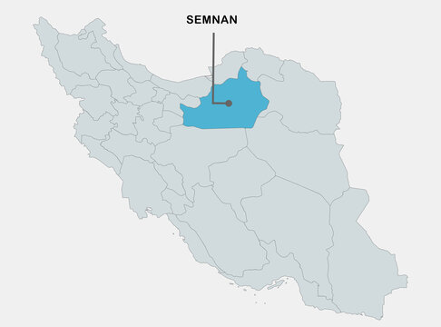 Highlighted Map of Semnan Province in Iran Showing Regional Location