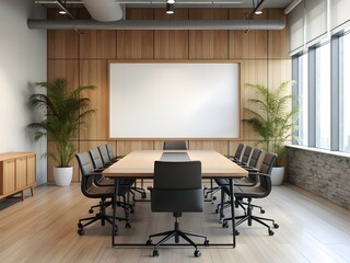 Modern Conference Room Interior with Wooden Details and Natural Lighting