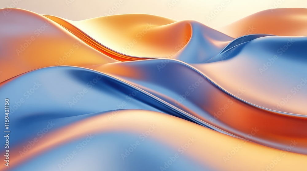 Aufkleber Glossy abstract waves flowing in vibrant orange and blue hues creating a soothing visual experience. Generative AI