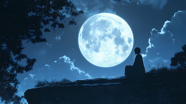Anime wallpaper for pc featuring a character in a moonlit background. Moonlit. Illustration