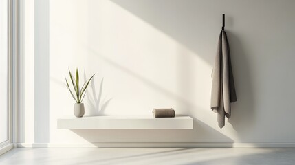 Fototapeta premium Sleek modern minimalist entryway with minimal furniture. Featuring a clean, open space with modern lines