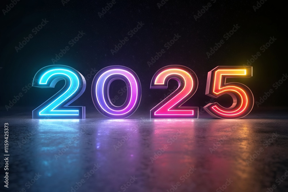 Fototapete 2025 mix color happy new year template banner with modern 3d text effect
