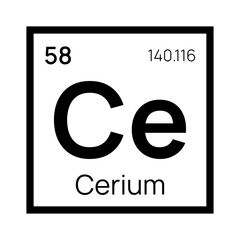 Cerium chemical element of the periodic table. Vector isolated symbol Ce