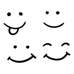 Doodle Emoji face icon set. Vector hand drawn emoticon characters. Cartoon comic symbol hand drawn isolated on white background.