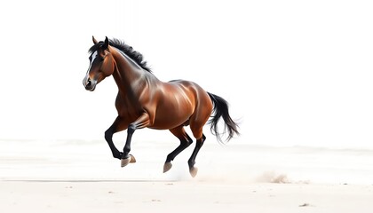 Bay Horse Galloping on a White Sandy Beach - a Serene Equestrian Scene