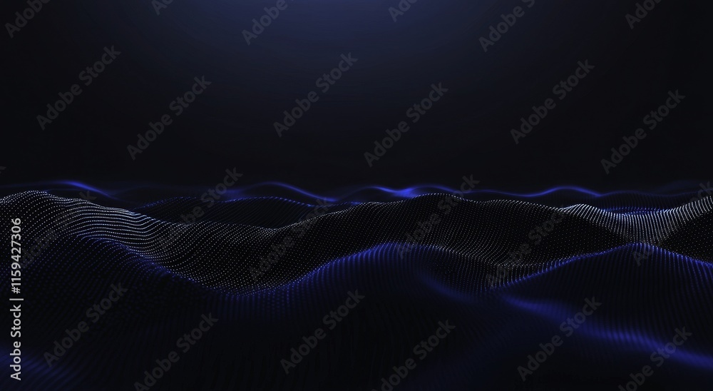 Poster an abstract futuristic design featuring molecules with polygonal shapes on a dark blue background, s
