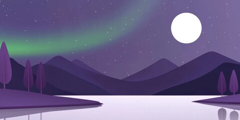 Obraz premium A serene night landscape featuring mountains and a bright moon.