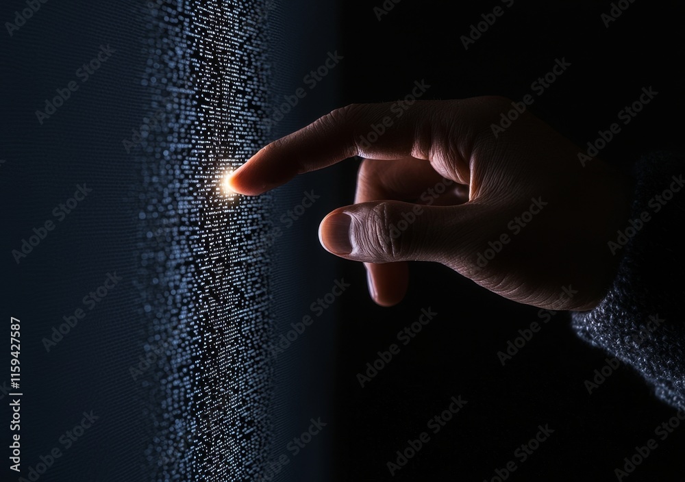 Leinwandbilder Against a technology abstract background, a hand reaches out to interact with a complex circular diagram on a virtual screen, highlighting innovation, network, big data, and internet themes with