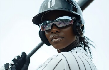 Confident Female Baseball Player in Action with Gear