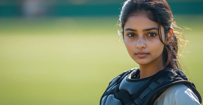 Portrait of a determined baseball player wearing protective gear outdoors - Powered by Adobe