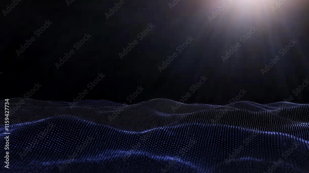 Aufkleber A depiction of data technology in an abstract, futuristic style. The background is dark, showcasing a wave composed of interconnected dots and lines, evoking a wave of particles.