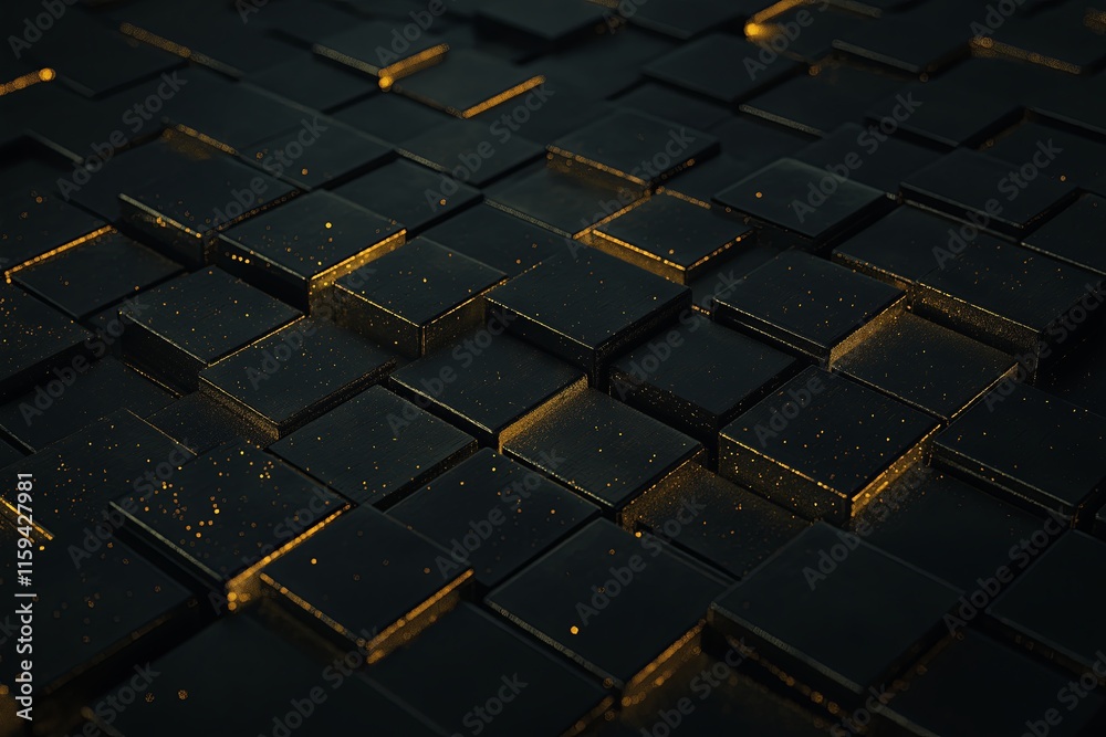 Poster Interlocking cubes with shimmering textures and shadows
