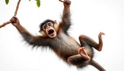 Playful Young Monkey Hanging From Branch - Vibrant, Whimsical Illustration