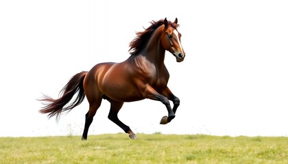 Obraz premium Bay Horse Galloping - Dynamic Energy in a Pastoral Scene