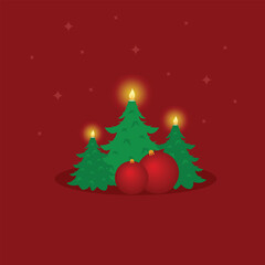 Candle for a card in the shape of a Christmas tree on a red background․Vector illustration.