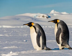 Fototapeta premium Emperor Penguins Marching Across the Vast Antarctic Ice in a Harsh Winter