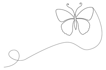 Continuous one line drawing of butterfly isolated on white background vector Illustration
