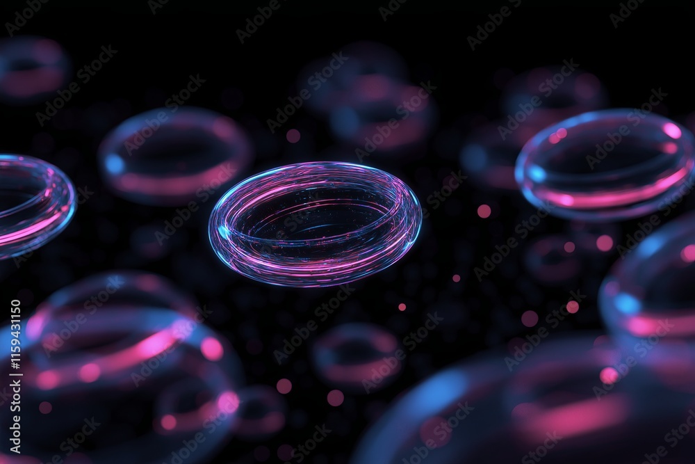 Poster Overlapping holographic shapes floating in an infinite black space