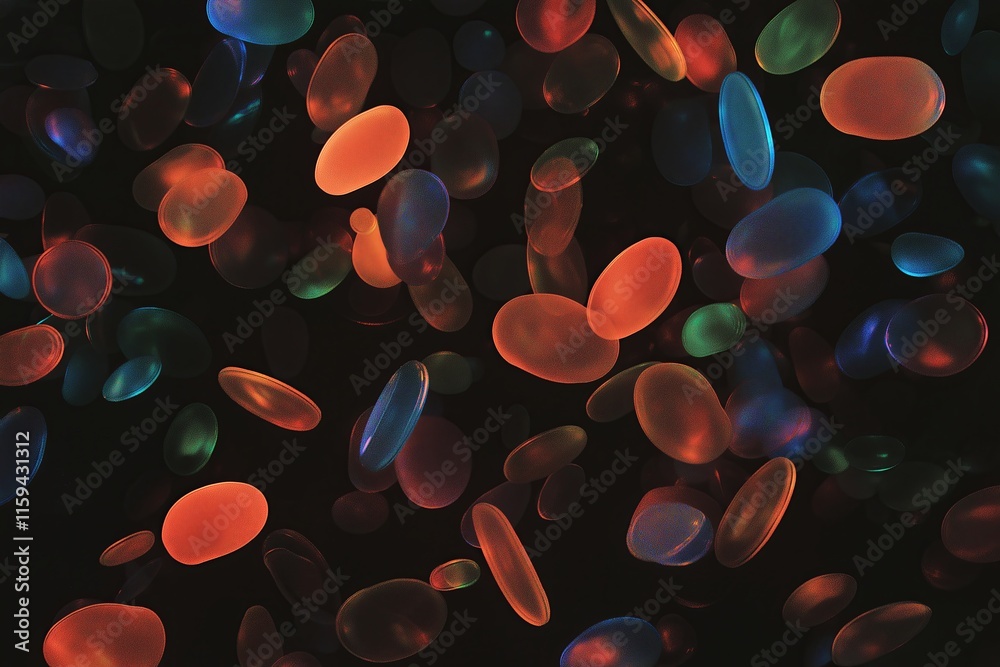 Poster Overlapping holographic shapes floating in an infinite black space