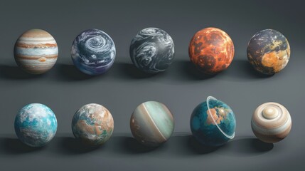 A set of colorful planets representing our solar system in a creative and artistic manner.