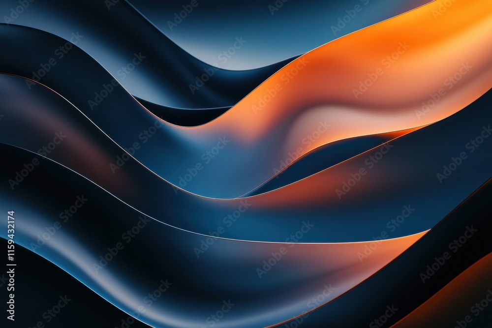 Leinwandbilder glossy abstract waves in blue and orange creating a mesmerizing visual flow in a smooth design. gene