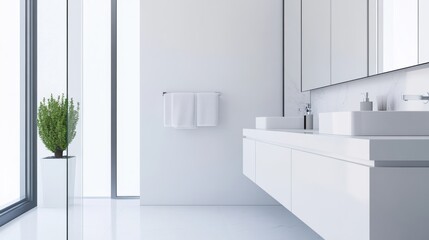 Fototapeta premium Contemporary minimalist bathroom with minimal decor. Featuring clean lines and a sleek design