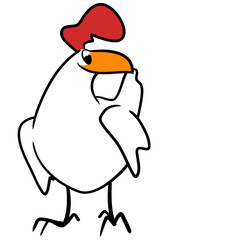 Cartoon style white hen looking to the side, front view
