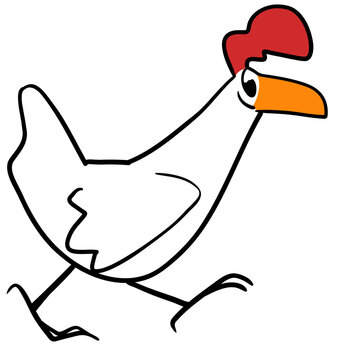 White hen cartoon style walking side view