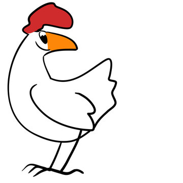 Cartoon white hen looking back