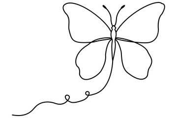 Continuous one line drawing of butterfly isolated on white background vector Illustration
