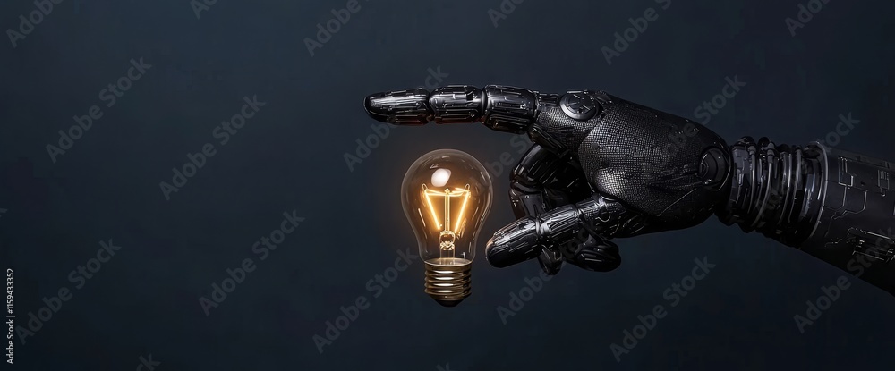 Poster Stock and machine learning, robots and human interaction with big data, creative brainpower in a light bulb, advancements in science and technology stocks, futuristic innovation.