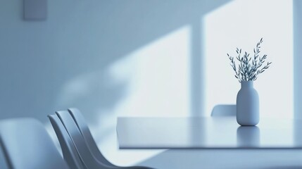 Contemporary minimalist conference room with minimal decor. Featuring clean lines and a professional layout