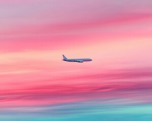 Aircraft cruising through an evening sky filled with soft pastel gradients at sunset